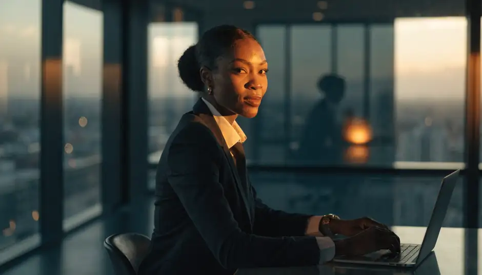 Commercial finance broker working in a modern office